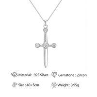 Nouveau Collier Pendentif Croix et Dague en Argent Sterling 925 Plaqué Rhodium avec Zircon Rond, Bijou Religieux Classique pour Femme