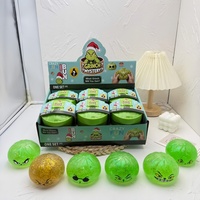 Cadeau surprise de Noël pour enfants : Jouet anti-stress Grinch Squishy Bun TPR scintillant à presser, boîte mystère de Noël