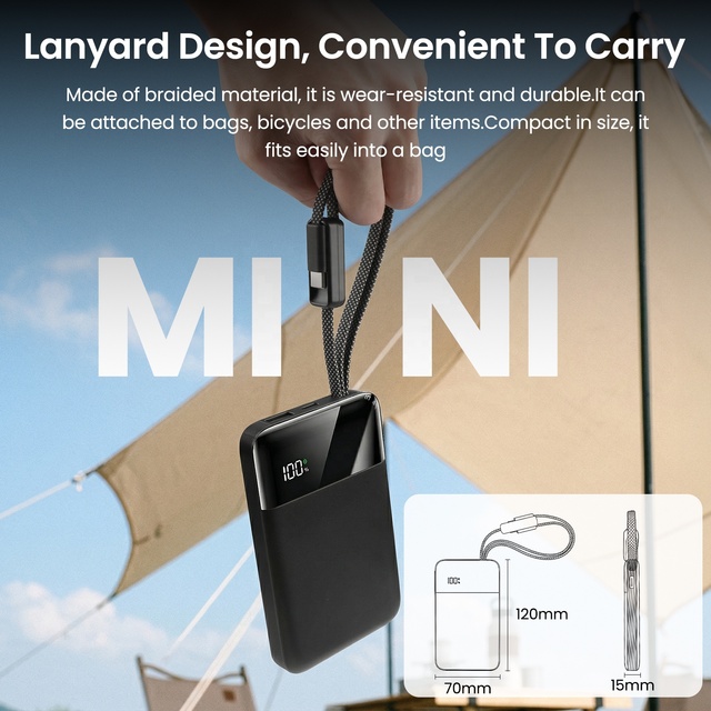 Laptop Power Bank 10000mAh 35W Fast Charging Li-Polymer Battery LED Display GaN Tech Ultra Slim Portable with Cables