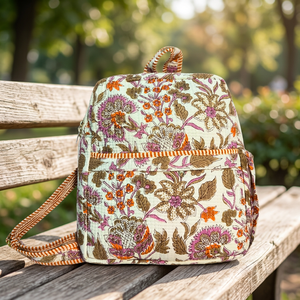 PNM Overseas Bohemian Block Print Floral Backpack-Sustainable Cotton Travel <b>Bag</b> - Product Image 3