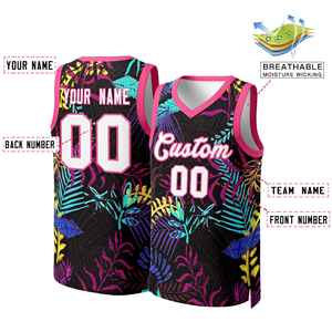 Maillot de basket-ball personnalisé en mesh avec motif graffiti noir, blanc et rose - Product Image 4