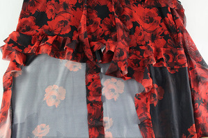 Women's Red Black Rose Print Maxi Dress <b>Spaghetti</b> <b>Strap</b> Asymmetrical Ruffle Hem Dresses Fashion - Product Image 6