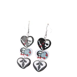 1 par de pendientes de gota de corazón de Halloween con estampado de dos lados acrílico calavera fantasma artesanía moda mujer joyería regalo - Product Image 3
