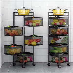 Estante giratorio 360 de piso a techo cesta giratoria de almacenamiento multicapa con ruedas, estante de cocina negro - Product Image 1