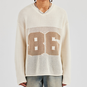 Áo len nam cổ tròn tay dài dáng rộng, chất liệu lưới dệt kim, kiểu dáng thể thao, in logo tùy chỉnh - Product Image 3