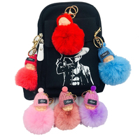 Porte-clés mignon en peluche de 8 cm avec poupée bébé endormie et pompon en fourrure de lapin, porte-clés de voiture moelleux, breloque de sac, cadeau