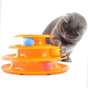 Jouet pour chat à 3 niveaux, plaque de divertissement d'entraînement à rouleaux avec balles, interactif, amusant, exercice physique Mental, Puzzle, jouet pour chat