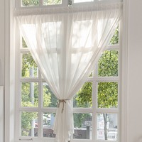 Rideau transparent à rayures verticales auto-adhésif sans perçage XinLan, installation facile, voilage doux pour chambre à coucher, petite fenêtre