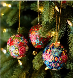 Boules de Noël artisanales en papier mâché cachemire élégant de haute qualité décorations de vacances exquises - Product Image 1