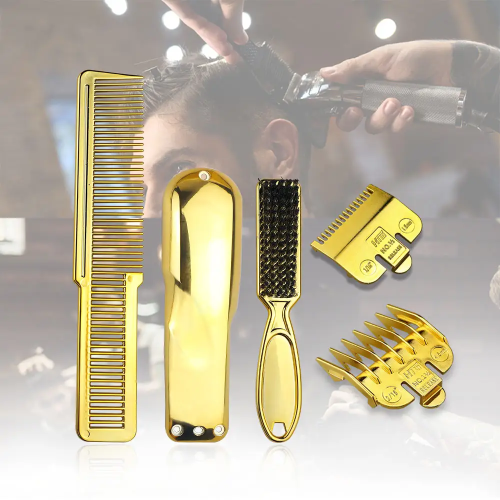 Luxury Pro Clips Case Gold Barber Styling Tools Set 2sizes Hair Clipper Guards Hair Trimmer Comb Shaving Kit for Barber
