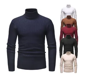 Sweter Pria Baru Sweter Turtleneck Warna Polos Kasual Leher Tinggi Rajutan Pullover Pemasok Kustom Kualitas Top Standar Musim Dingin