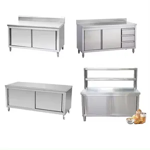 Custom Industrial Outdoors Stainless Steel Work Table Cooking Cabinet Factory/Restaurant Kitchen Bench Cabinet with Sliding Door