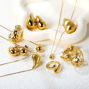 Ensemble collier et boucles d'oreilles en forme de larme, ovales géométriques, en acier inoxydable, unisexe, pour tous les jours, bijoux raffinés - Product Image 1