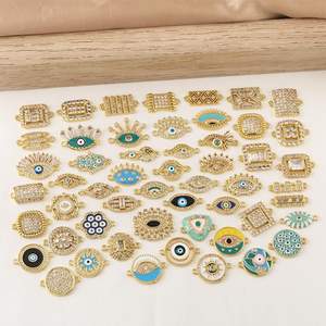 HP0200 Conector de Doble Orificio para Fabricación de Joyas, Dijes de Barra para Pulseras, de Latón Chapado en Oro de 18K, con Ojos Turcos y Esmalte de Zirconia, Venta al por Mayor - Product Image 3