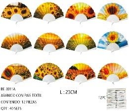 Abanico Decorativo de Girasol de 24 cm, Paquete Surtido, Abanico de Mano para Fiestas, Bodas, Eventos, Impresión Digital en Papel - Product Image 1