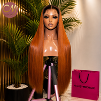Peluca frontal de encaje recto SDD color marrón cobrizo para mujeres negras, peluca de cabello humano rizado largo color jengibre, encaje HD 13x4 con línea de cabello pre-arrancada