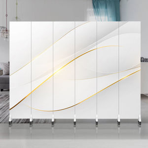 Folding Screen Partition 6 Panel Geometric Design Room Divider With Wheels For Living Room Office Hotel - Product Image 3