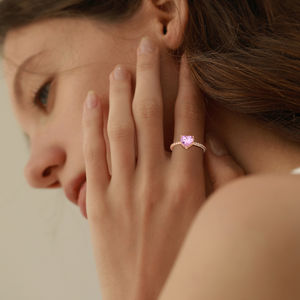 Gül altın kaplama bükülmüş bant kalp pembe CZ tektaş yüzük takı gümüş 925 söz düğün nişan yüzüğü - Product Image 3