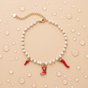 QIAOREN 13329 Bracelet de cheville Western en perles avec breloques piment rouge et bottes de cowboy, Bijou de pied rétro style country, Cadeau pour tenues quotidiennes tendance - Product Image 5