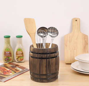 FSC & BSCI Conception de baril de vin ustensile de cuisine, porte-outil de cuisine en bois brûlé rustique vintage - Product Image 2