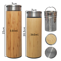 Mug à café en acier inoxydable à double paroi 304 avec couvercle en bambou personnalisé, 12/15/17 oz, thermos sous vide, bouteille d'eau en bambou avec poignée