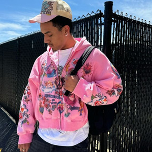 Sudadera con capucha y cremallera para <span class=keywords><strong>hombre</strong></span>, estilo urbano, con estampado gráfico, de algodón grueso, personalizada, fabricantes de sudaderas con cremallera para <span class=keywords><strong>hombre</strong></span> - Product Image 3