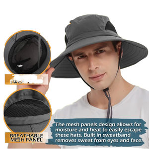 Chapeau <span class=keywords><strong>de</strong></span> soleil d'extérieur pour la randonnée Camping Pêche Chapeau seau à large bord Homme Femme Visière d'été Chapeau Safari - Product Image 4