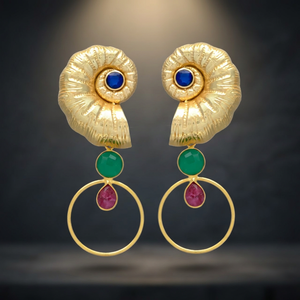 Boucles d'oreilles pendantes circulaires en hydro-rubis et onyx vert avec tête de coquillage, boucles d'oreilles en pierres précieuses, boucles d'oreilles faites à la main, boucles d'oreilles au design tendance - Product Image 4