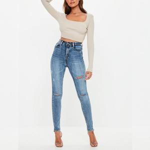 Jeans Blu Sexy a Basso Prezzo, Produzione Personalizzata all'Ingrosso, Nuovo Design, Nuovi Arrivi, Eleganti Jeans a Sigaretta OEM Cina con Tasche per Donne - Product Image 1