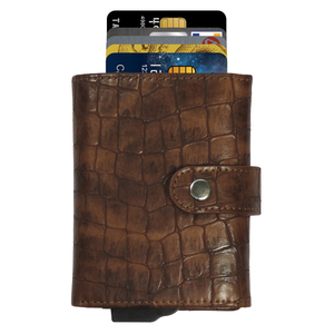 CardHoda Crocodile Leather <b>Wallet</b> <b>RFID</b> Blocking Short Fold Closure Unisex Card Holder Minimalist Design Brown Alligator Pattern - Product Image 3