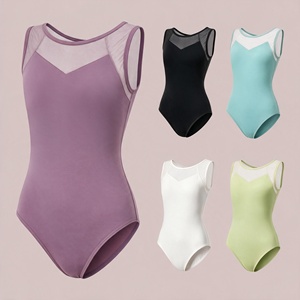 Justaucorps de ballet sans manches pour femme, avec empiècements en maille, taille élastique en spandex, extensible, pour entraînement, gymnastique et spectacle - Product Image 1