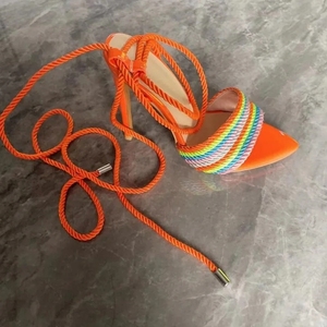 Sandali <span class=keywords><strong>con</strong></span> <span class=keywords><strong>tacco</strong></span> alto in corda intrecciata fascia alla caviglia arancione punta a punta tacchi sottili <span class=keywords><strong>scarpe</strong></span> eleganti estive <span class=keywords><strong>scarpe</strong></span> da festa Multi colori vuote - Product Image 3