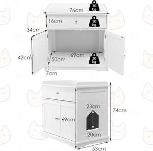 Meuble <span class=keywords><strong>de</strong></span> toilette pour <span class=keywords><strong>chat</strong></span> dissimulé avec tiroir et 2 portes, armoire <span class=keywords><strong>de</strong></span> rangement intérieure, table <span class=keywords><strong>de</strong></span> chevet (Blanc) - Product Image 3