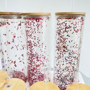 Snow Globe Glitter Tumbler Soda Beer Coffee <b>Double</b> <b>Wall</b> Sublimation Glass Transparent 20Oz Cup - Product Image 4