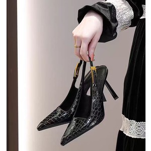 <strong>Black</strong> Patent Leather Pointed-toe High <strong>Heels</strong> Women's Thin <strong>Heel</strong> <strong>Small</strong> Gold bar Sexy Single Shoes French Style Shoes - Product Image 1