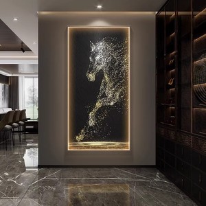Modern Luxury High-End Vertical Steel Entrance Decorative Hanging LED Light Wall Art Abstract <strong>Painting</strong> for Living Room