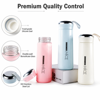 Bouteille d'eau en verre à double paroi de 400ml en borosilicate avec corde portable