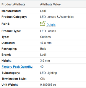 Ledils F16629_LEIA-SUB-O Série LEIA Sublentille LED PMMA à Faisceau Ovale Elliptique Φ47.82mm Optique Secondaire - Product Image 5