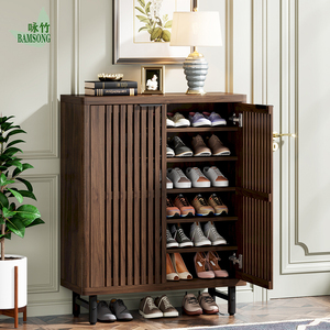 <span class=keywords><strong>Meuble</strong></span> à chaussures 6 niveaux grand format avec porte, organisateur d'entrée en bois, étagère à chaussures étroite avec tiroir pour salon et appartement - Product Image 3