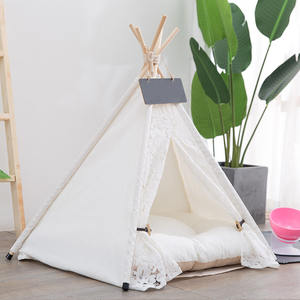 Hete Verkoop Draagbare Kant Canvas Tipi Tent Voor Honden Schattige Hondenbedden Wasbare Huisdieraccessoires Met Mat - Product Image 5