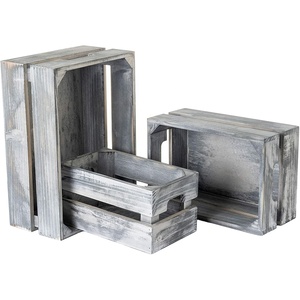 Gray Nesting Wood Crates for Display or Storage (Set of 3) Home Decor and Storage Organizers for Books, Vinyl LP Records, Suppli