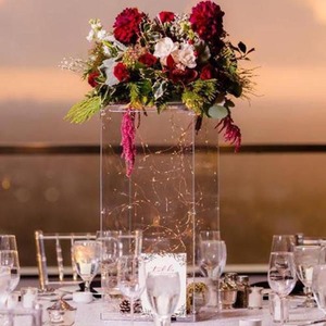 زينة الزفاف حامل طويل مستطيل أنيق شفاف أكريليك طاولة زفاف قطع مركزية حامل زهور قاعدة زهور - Product Image 4