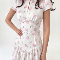 Robe longue élégante pour femme à imprimé floral, coupe trapèze, manches courtes, col montant, ajustée, pour le bureau et les occasions décontractées, Sehe Fashion