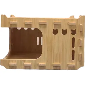 China Herstellung Holz Haustier Haus niedlichen Stil Haustier Möbel Indoor zusammen gebaut Holz Zapfen Struktur Hund Katze Zwinger