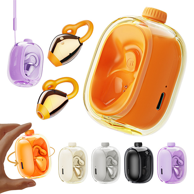 JM47 Wireless Sport in Ear Clip Earphone Free Silicone Lanyard Custom AI Translation 360° Rotating Glass Shell Bluetooth Headset