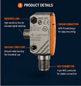 เซ็นเซอร์ตรวจจับวัตถุอุตสาหกรรม IFM แบบลำแสง OGE282 สำหรับระบบอัตโนมัติ - Product Image 6
