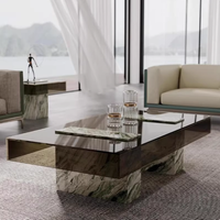 Table basse en marbre et verre trempé de style moderne minimaliste de petite taille de luxe italien pour le salon la chambre à coucher le rangement