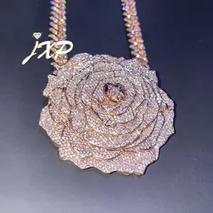 Fabricante Iced Out 3D Rose Moissanite Colgante personalizado Hiphop 925 Silver Mens Custom Diamond Vvs Moissanite Colgante