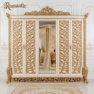 Juego de Dormitorio de Lujo Estilo Turco, Cama Redonda con Dosel, Cama de Madera Tallada Dorada en Blanco Perla para Decoración Interior de Villas y Palacios Reales - Product Image 4