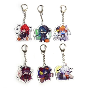 Animation Anime <span class=keywords><strong>Genshin</strong></span> Impact Hutao Diluc Xiao <span class=keywords><strong>Qiqi</strong></span> Mona Tartaglia Kawaii Halloween Noël Cartoon Acrylique Porte-clés Pendentif - Product Image 1
